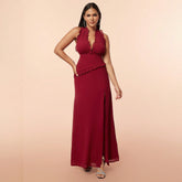 Elegant Dress Halter Sleeveless Tassel Backless High Slit Dress